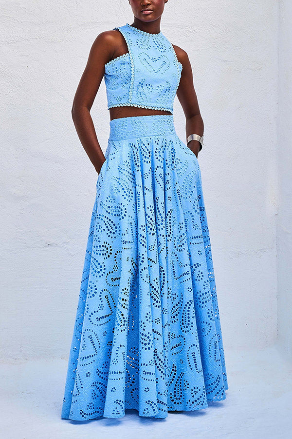 Milly™ Embroidered Top & High-Waist Maxi Skirt Set