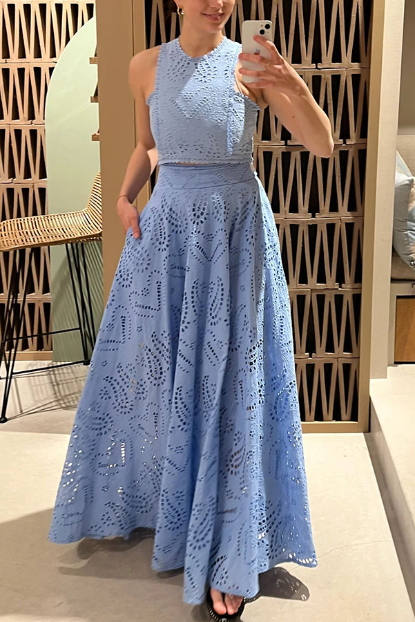 Milly™ Embroidered Top & High-Waist Maxi Skirt Set