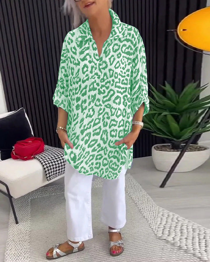 Ingrid™ Elegant Leopard Printed Collar Blouse