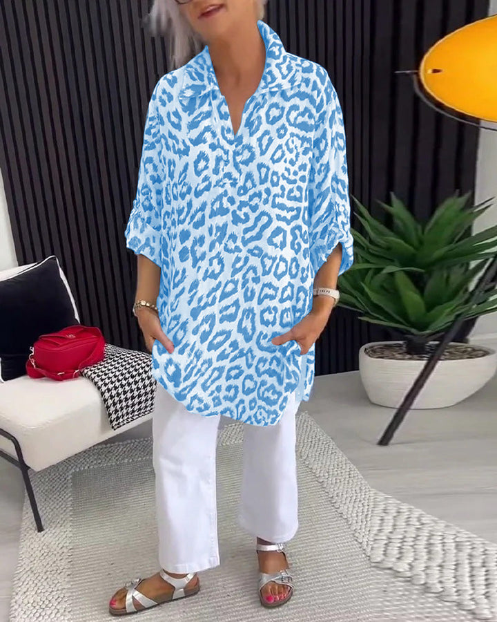 Ingrid™ Elegant Leopard Printed Collar Blouse