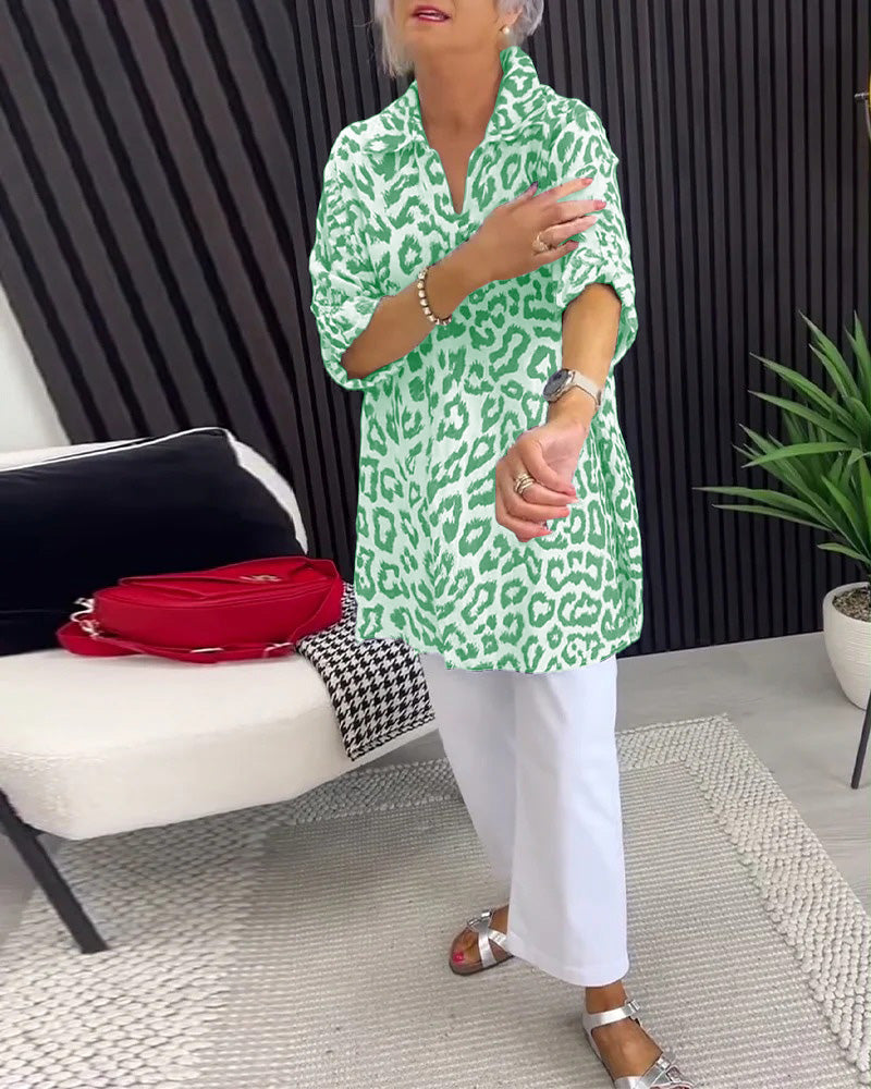 Ingrid™ Elegant Leopard Printed Collar Blouse