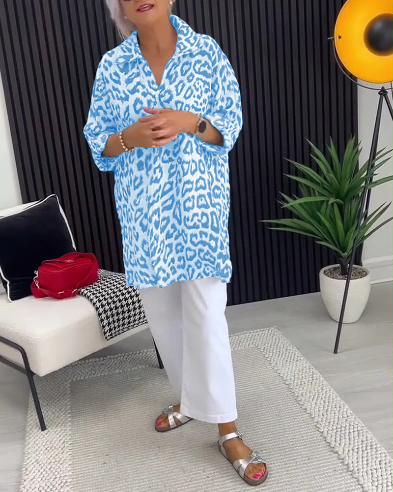 Ingrid™ Elegant Leopard Printed Collar Blouse