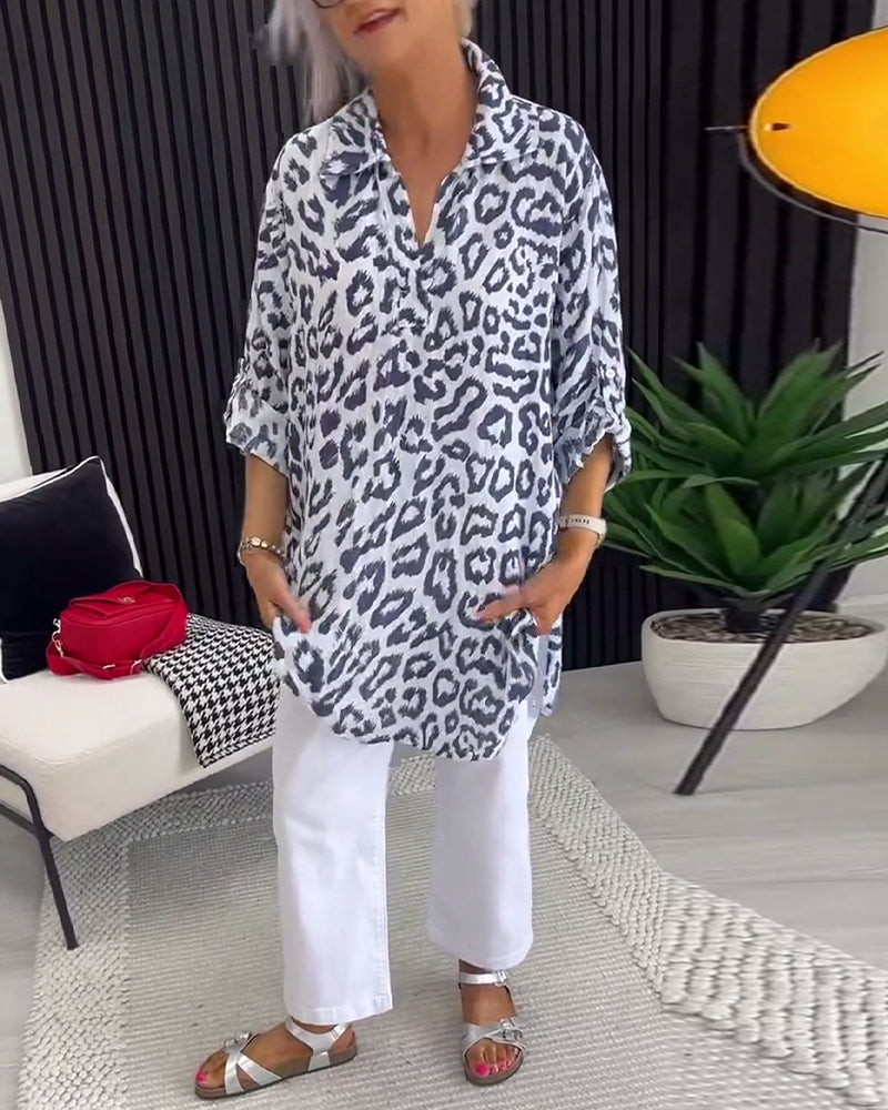 Ingrid™ Elegant Leopard Printed Collar Blouse