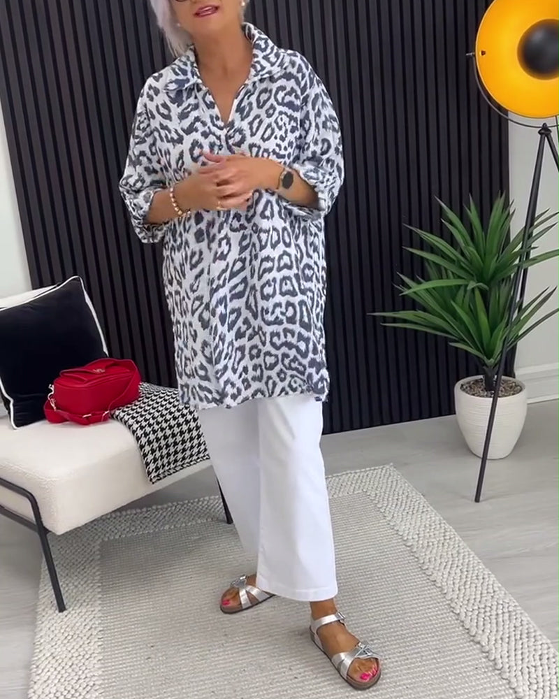 Ingrid™ Elegant Leopard Printed Collar Blouse