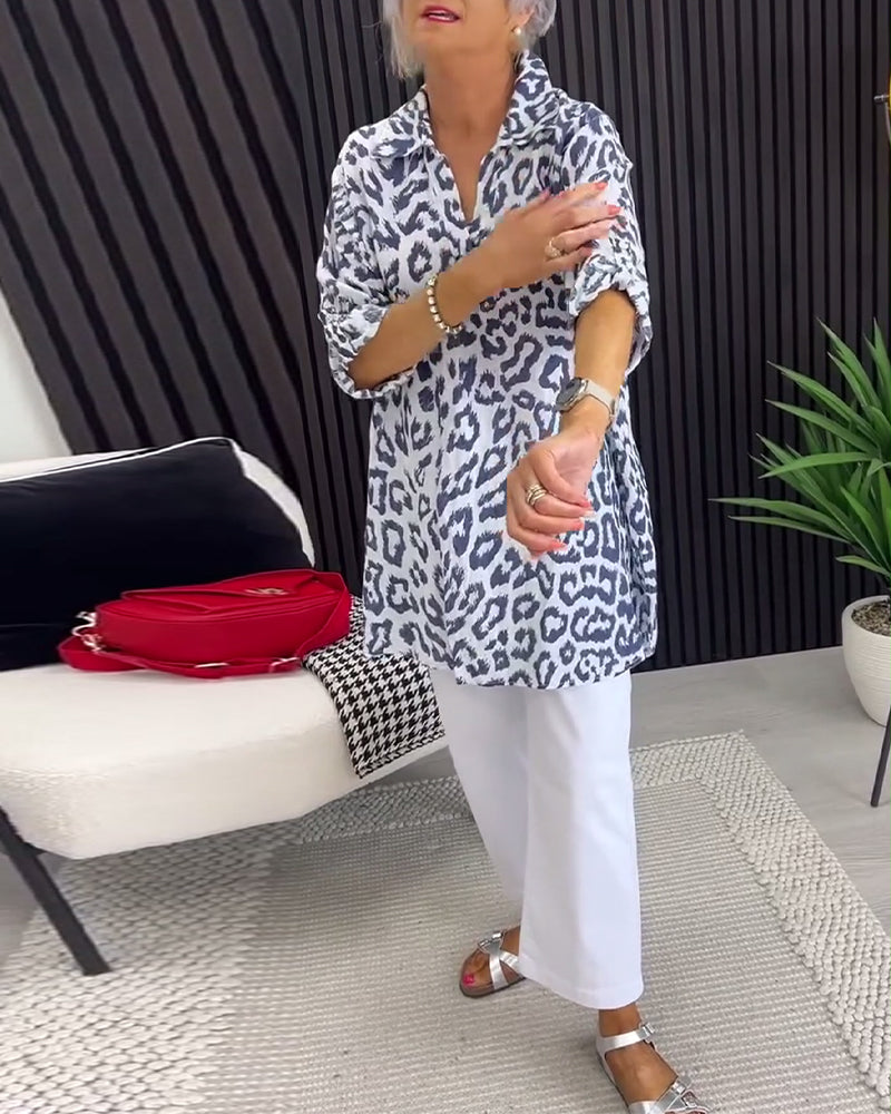 Ingrid™ Elegant Leopard Printed Collar Blouse