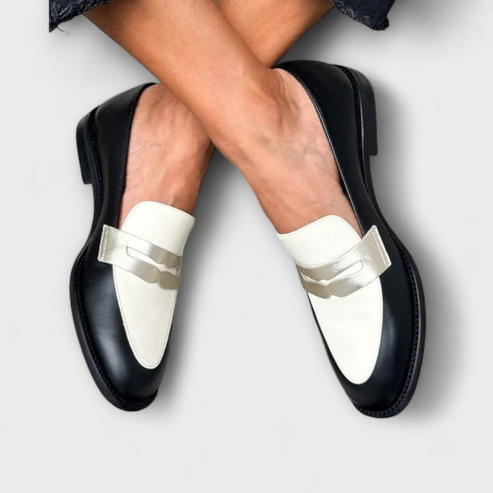 Jorie™ Black Loafers with Shiny Metallic Effect