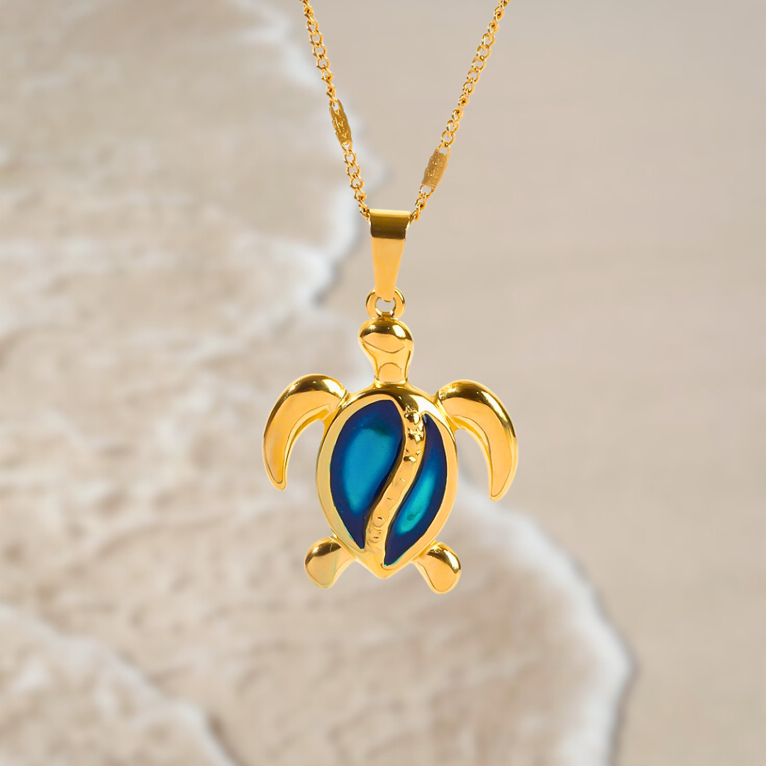 Brina™ Blue Opal Gold Turtle Necklace