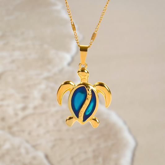 Brina™ Blue Opal Gold Turtle Necklace