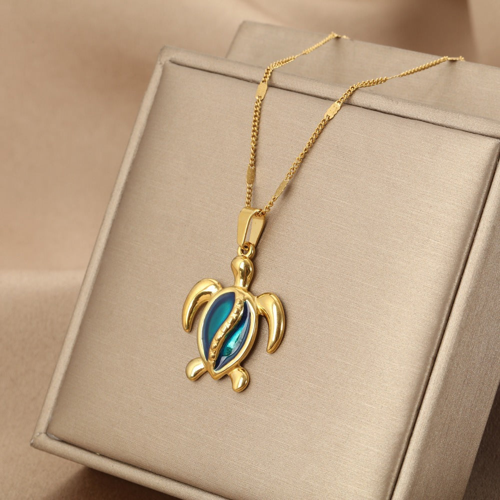 Brina™ Blue Opal Gold Turtle Necklace